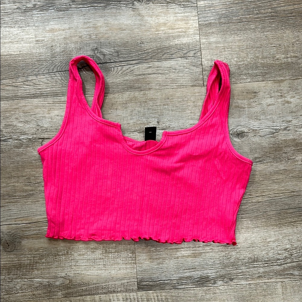 SHEIN Pink Ribbed Sleeveless Crop Tank Top